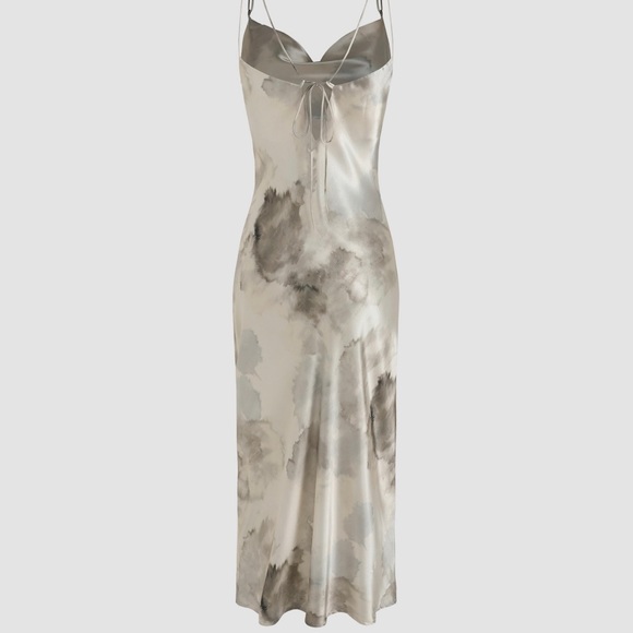 Satin Watercolor Cowl Neck Midi Dress XL - Picture 2 of 3